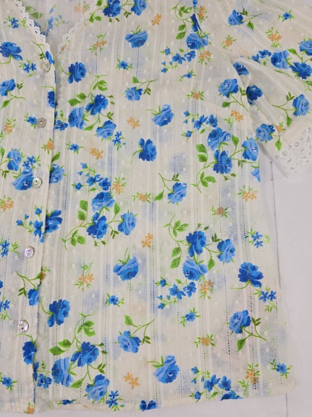 Nanette Lepore Shirt Women's SMALL White Blue Floral Button Puff Sleeve Blouse.. - Picture 7 of 16